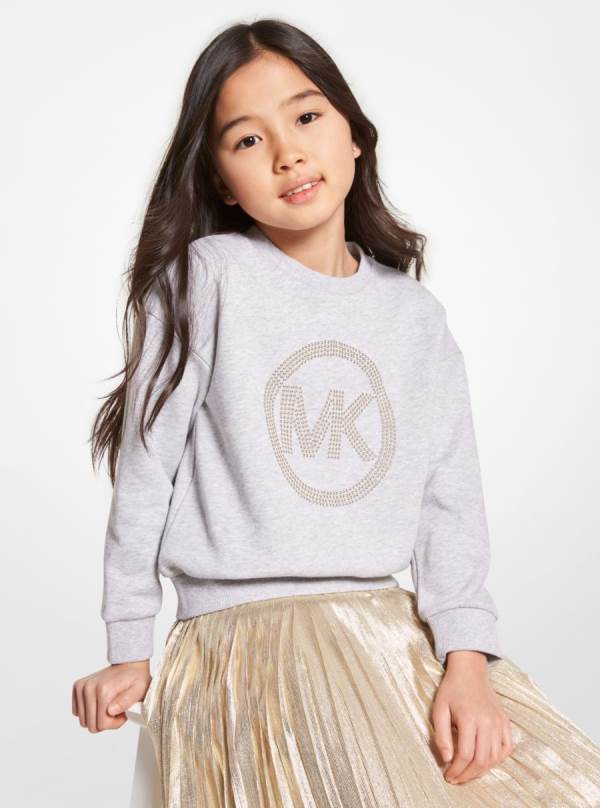 Detske Mikiny Michael Kors Girls Studded Logo Cotton Siva - Oblecenie Michael Kors Vypredaj | EAYTB-8915